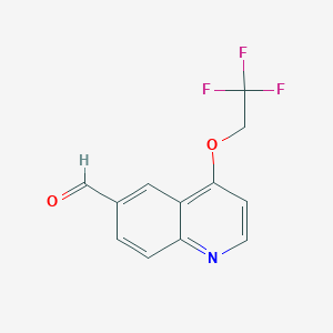 molecular formula C12H8F3NO2 B8438745 6-Quinolinecarboxaldehyde, 4-(2,2,2-trifluoroethoxy)- 