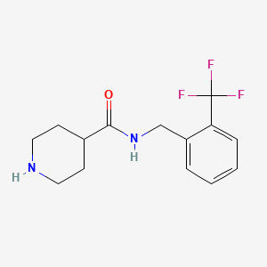 molecular formula C14H17F3N2O B8439263 N-{[2-(trifluoromethyl)phenyl]methyl}-4-piperidinecarboxamide 