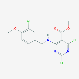 molecular formula C14H12Cl3N3O3 B8439441 4-(3-Chloro-4-methoxybenzylamino)-5-methoxycarbonyl-2,6-dichloropyrimidine 