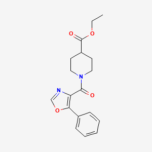 molecular formula C18H20N2O4 B8439567 Ethyl 1-[(5-phenyl-1,3-oxazol-4-yl)carbonyl]piperidine-4-carboxylate 