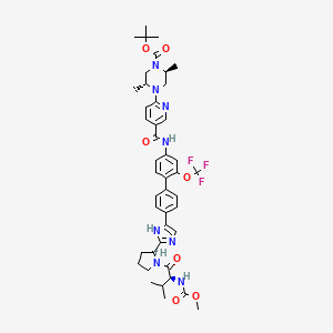 molecular formula C44H53F3N8O7 B8439601 (2S,5R)-4-[5-(4'-{2-[(S)-1-((S)-2-methoxycarbonylamino-3-methyl-butyryl)-pyrrolidin-2-yl]-1H-imidazol-4-yl}-2-trifluoromethoxy-biphenyl-4-ylcarbamoyl)-pyridin-2-yl]-2,5-dimethyl-piperazine-1-carboxylic acid tert-butyl ester 