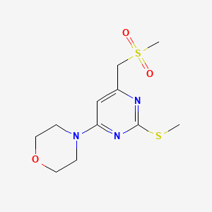 molecular formula C11H17N3O3S2 B8439910 2-Methylsulfanyl-4-(methylsulfonylmethyl)-6-morpholin-4-yl-pyrimidine 