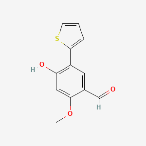 molecular formula C12H10O3S B8440499 4-Hydroxy-2-methoxy-5-thiophen-2-yl-benzaldehyde 