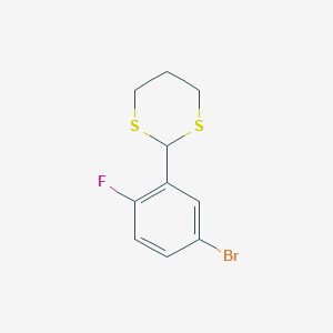 molecular formula C10H10BrFS2 B8440523 2-(2-Fluoro-5-bromophenyl)-1,3-dithiane 