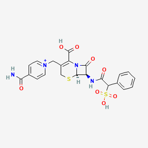 molecular formula C22H21N4O8S2+ B8440823 (6R,7R)-3-[(4-carbamoylpyridin-1-ium-1-yl)methyl]-8-oxo-7-[(2-phenyl-2-sulfoacetyl)amino]-5-thia-1-azabicyclo[4.2.0]oct-2-ene-2-carboxylic acid 