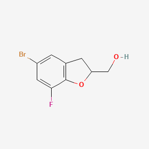 molecular formula C9H8BrFO2 B8441263 (+/-)-(7-Fluoro-5-bromo-2,3-dihydro-1-benzofuran-2-yl)methanol 
