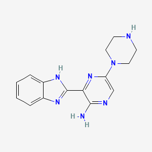 molecular formula C15H17N7 B8441581 3-(1H-benzo[d]imidazol-2-yl)-5-(piperazin-1-yl)pyrazin-2-amine 
