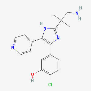 molecular formula C18H19ClN4O B8441657 5-(2-(1-amino-2-methylpropan-2-yl)-5-(pyridin-4-yl)-1H-imidazol-4-yl)-2-chlorophenol 