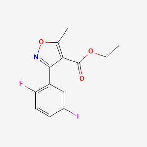 molecular formula C13H11FINO3 B8441876 4-Ethoxycarbonyl-5-methyl-3-(2-fluoro-5-iodophenyl)isoxazole 