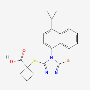molecular formula C20H18BrN3O2S B8441962 1-(5-bromo-4-(4-cyclopropylnaphthalen-1-yl)-4H-1,2,4-triazol-3-ylthio)cyclobutanecarboxylic acid 
