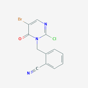 molecular formula C12H7BrClN3O B8442061 2-(5-bromo-2-chloro-6-oxo-6H-pyrimidin-1-ylmethyl)-benzonitrile 