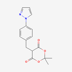molecular formula C16H16N2O4 B8442080 5-(4-(1H-Pyrazol-1-yl)benzyl)-2,2-dimethyl-1,3-dioxane-4,6-dione 