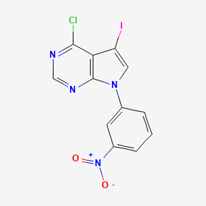 molecular formula C12H6ClIN4O2 B8442246 4-chloro-5-iodo-7-(3-nitrophenyl)-7H-pyrrolo[2,3-d]pyrimidine 