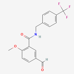 molecular formula C17H14F3NO3 B8442258 Benzamide,5-formyl-2-methoxy-N-[[4-(trifluoromethyl)phenyl]methyl]- 