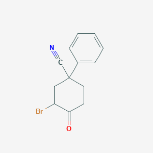 molecular formula C13H12BrNO B8442317 3-Bromo-4-oxo-1-phenyl-cyclohexanecarbonitrile 