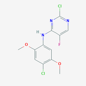 molecular formula C12H10Cl2FN3O2 B8442447 2-chloro-N4-(2,5-dimethoxy-4-chlorophenyl)-5-fluoro-4-pyrimidineamine 