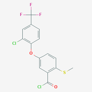 molecular formula C15H9Cl2F3O2S B8442686 Benzoyl chloride, 5-[2-chloro-4-(trifluoromethyl)phenoxy]-2-(methylthio)- CAS No. 89292-06-8