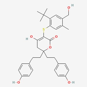 molecular formula C33H38O6S B8442999 3-(2-tert-Butyl-4-hydroxymethyl-5-methylphenylsulfanyl)-4-hydroxy-6,6-bis-[2-(4-hydroxyphenyl)ethyl]-5,6-dihydropyran-2-one 