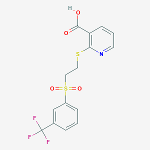 molecular formula C15H12F3NO4S2 B8443928 2-(2-(3-(Trifluoromethyl)phenylsulfonyl)ethylthio)nicotinic acid 