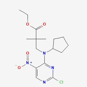 molecular formula C16H23ClN4O4 B8443946 Ethyl3-[(2-chloro-5-nitro-pyrimidin-4-yl)-cyclopentyl-amino]-2,2-dimethyl-propanoate 