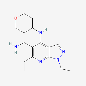 molecular formula C16H25N5O B8444136 5-(Aminomethyl)-1,6-diethyl-N-(tetrahydro-2H-pyran-4-yl)-1H-pyrazolo[3,4-b]pyridin-4-amine 