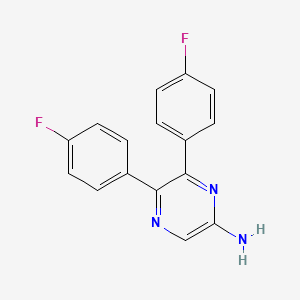 molecular formula C16H11F2N3 B8444412 5,6-Bis(4-fluorophenyl)pyrazin-2-amine 