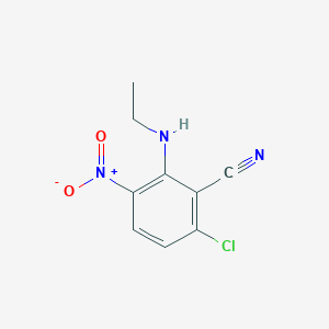molecular formula C9H8ClN3O2 B8444419 6-Chloro-2-ethylamino-3-nitro-benzonitrile 