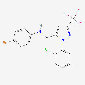 molecular formula C17H12BrClF3N3 B8444754 4-bromo-N-((1-(2-chlorophenyl)-3-(trifluoromethyl)-1H-pyrazol-5-yl)methyl)aniline 