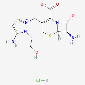 molecular formula C13H18ClN5O4S B8446805 7beta-Amino-3-[3-amino-2-(2-hydroxyethyl)-1-pyrazolio]methyl-3-cephem-4-carboxylate hydrochloride 