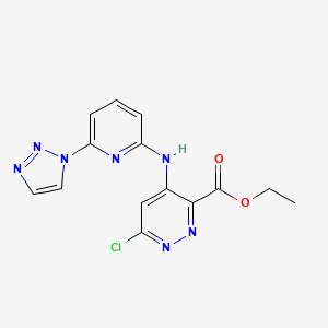 molecular formula C14H12ClN7O2 B8446893 6-Chloro-4-(6-[1,2,3]triazol-1-yl-pyridin-2-ylamino)-pyridazine-3-carboxylic acid ethyl ester 