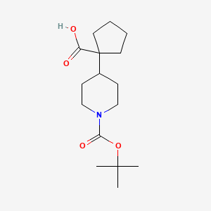 molecular formula C16H27NO4 B8447724 4-(1-Carboxy-cyclopentyl)-piperidine-1-carboxylic acid tert-butyl ester 
