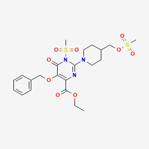 molecular formula C22H29N3O9S2 B8447900 Ethyl 5-(benzyloxy)-1-(methylsulfonyl)-2-(4-((methylsulfonyloxy)methyl)piperidin-1-yl)-6-oxo-1,6-dihydropyrimidine-4-carboxylate 