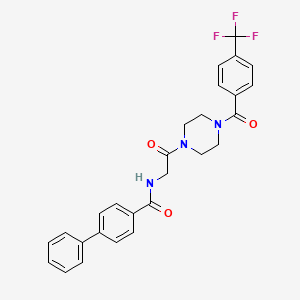 molecular formula C27H24F3N3O3 B8448379 Biphenyl-4-carboxylicacid {2-[4-(4-trifluoromethyl-benzoyl)-piperazin-1-yl]-2-oxo-ethyl}-amide 