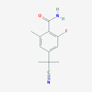 molecular formula C12H13FN2O B8448393 4-(Cyano-dimethyl-methyl)-2-fluoro-6-methyl-benzamide 