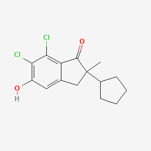 molecular formula C15H16Cl2O2 B8448811 6,7-Dichloro-2-cyclopentyl-5-hydroxy-2-methylindan-1-one 