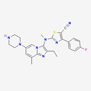 2-((2-Ethyl-8-methyl-6-(piperazin-1-yl)imidazo[1,2-a]pyridin-3-yl)(methyl)amino)-4-(4-fluorophenyl)thiazole-5-carbonitrile