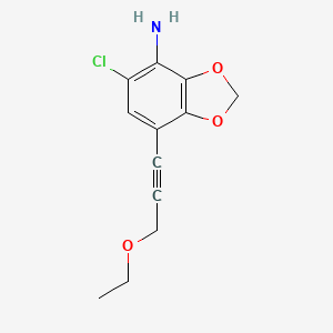 molecular formula C12H12ClNO3 B8449673 5-Chloro-7-(3-ethoxyprop-1-yn-1-yl)-1,3-benzodioxol-4-amine 