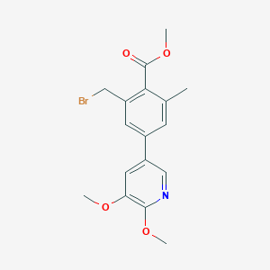 molecular formula C17H18BrNO4 B8449794 Methyl 2-(bromomethyl)-4-(5,6-dimethoxy-3-pyridyl)-6-methyl-benzoate 