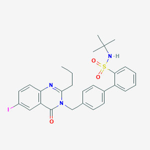 molecular formula C28H30IN3O3S B8451411 N-(tert-Butyl)-4'-((6-iodo-4-oxo-2-propylquinazolin-3(4H)-yl)methyl)-[1,1'-biphenyl]-2-sulfonamide 