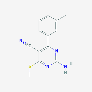 molecular formula C13H12N4S B8451667 2-Amino-4-(methylthio)-6-m-tolyl-pyrimidine-5-carbonitrile 