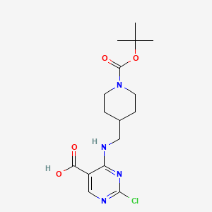 molecular formula C16H23ClN4O4 B8452292 4-(((1-(tert-Butoxycarbonyl)piperidin-4-yl)methyl)amino)-2-chloropyrimidine-5-carboxylic acid 