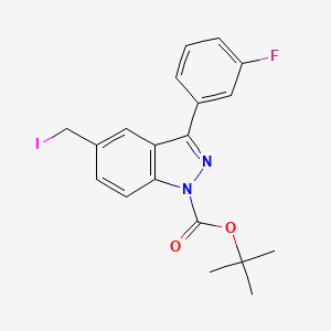 molecular formula C19H18FIN2O2 B8452516 1h-Indazole-1-carboxylic acid,3-(3-fluorophenyl)-5-(iodomethyl)-,1,1-dimethylethyl ester 