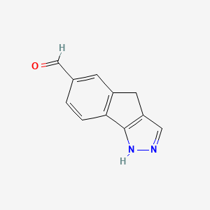 molecular formula C11H8N2O B8453447 1,4-Dihydroindeno[1,2-c]pyrazole-6-carbaldehyde 