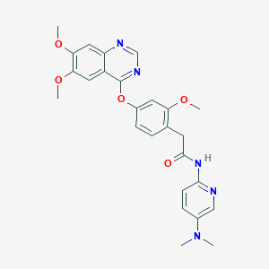 molecular formula C26H27N5O5 B8453763 Benzeneacetamide,4-[(6,7-dimethoxy-4-quinazolinyl)oxy]-n-[5-(dimethylamino)-2-pyridinyl]-2-methoxy- 