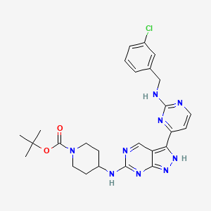 molecular formula C26H30ClN9O2 B8454080 4-{3-[2-(3-chloro-benzylamino)-pyrimidin-4-yl]-1H-pyrazolo[3,4-d]pyrimidin-6-ylamino}-piperidine-1-carboxylic acid tert-butyl ester 