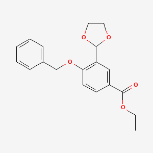 molecular formula C19H20O5 B8454556 2-(2-Benzyloxy-5-ethoxycarbonylphenyl)-1,3-dioxolane 
