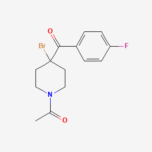 molecular formula C14H15BrFNO2 B8455837 1-[4-Bromo-4-(4-fluorobenzoyl)piperidin-1-yl]ethan-1-one CAS No. 59834-48-9