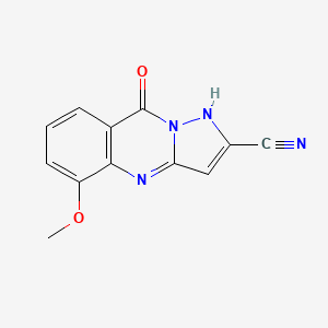 molecular formula C12H8N4O2 B8456064 4,9-Dihydro-5-methoxy-9-oxo-pyrazolo[5,1-b]quinazolinecarbonitrile 