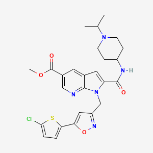 molecular formula C26H28ClN5O4S B8456287 1h-Pyrrolo[2,3-b]pyridine-5-carboxylic acid,1-[[5-(5-chloro-2-thienyl)-3-isoxazolyl]methyl]-2-[[[1-(1-methylethyl)-4-piperidinyl]amino]carbonyl]-,methyl ester 