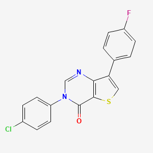 molecular formula C18H10ClFN2OS B8456398 3-(4-Chlorophenyl)-7-(4-fluorophenyl)thieno[3,2-d]pyrimidin-4(3H)-one 
